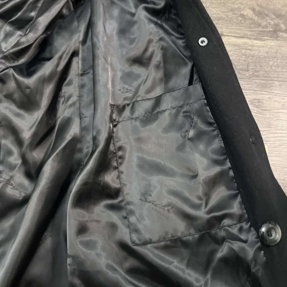 Sachi Collection Black Cashmere Blend women's Coat Size PL  Finland Fox Fur Trim - Picture 14 of 15